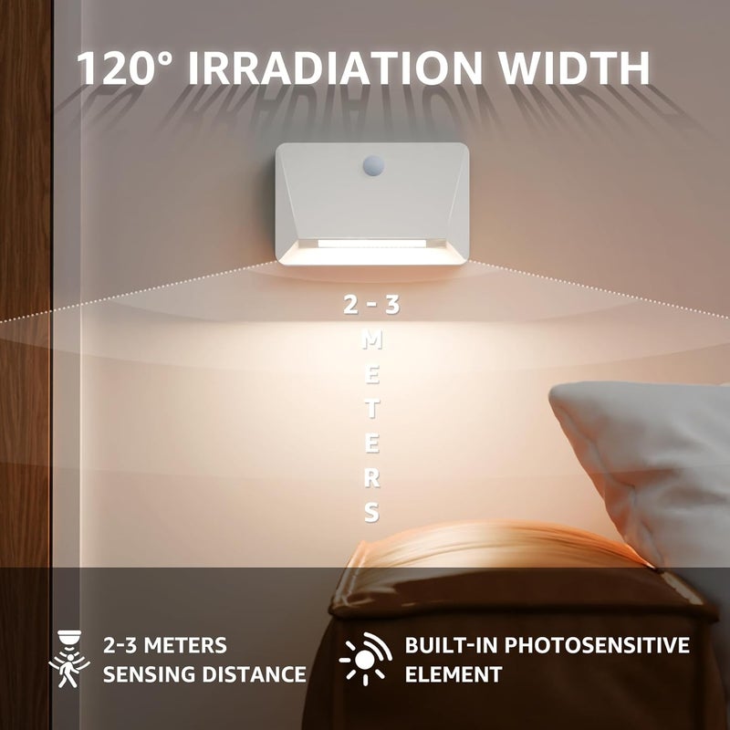 UUFFOO Rechargeable Motion Sensor Wall Light, Magnetic Linkage Multi-Sensor Stair Lights with 3 Brightness Levels, Wireless Battery Operated Indoor Wall Lamp for Closet Bedroom Hallway(White) - Image 2